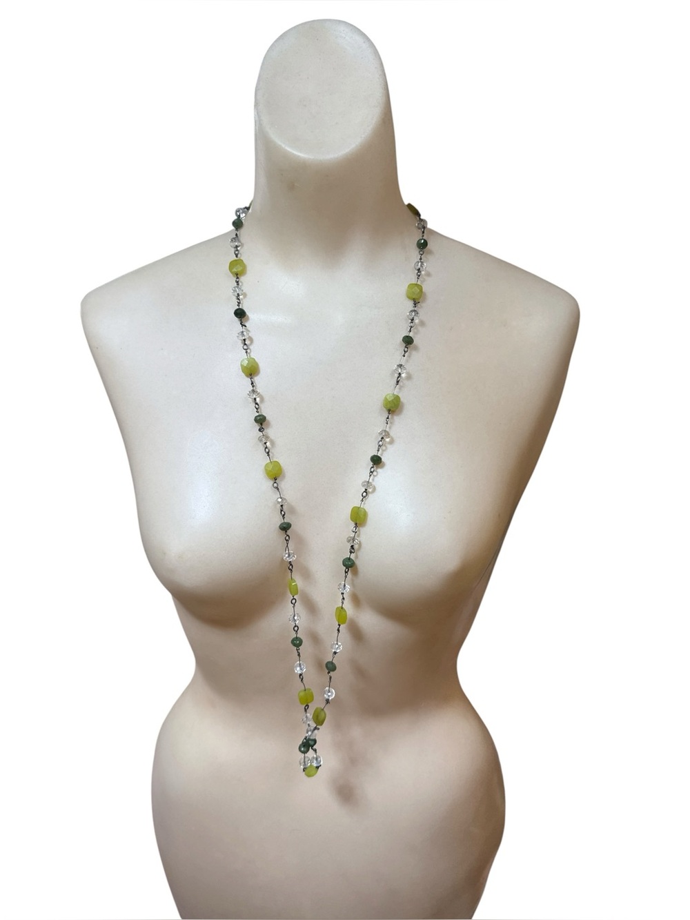Silpada Sterling Silver Green Jade Quartz Crystal Long Wire Necklace 41.5”